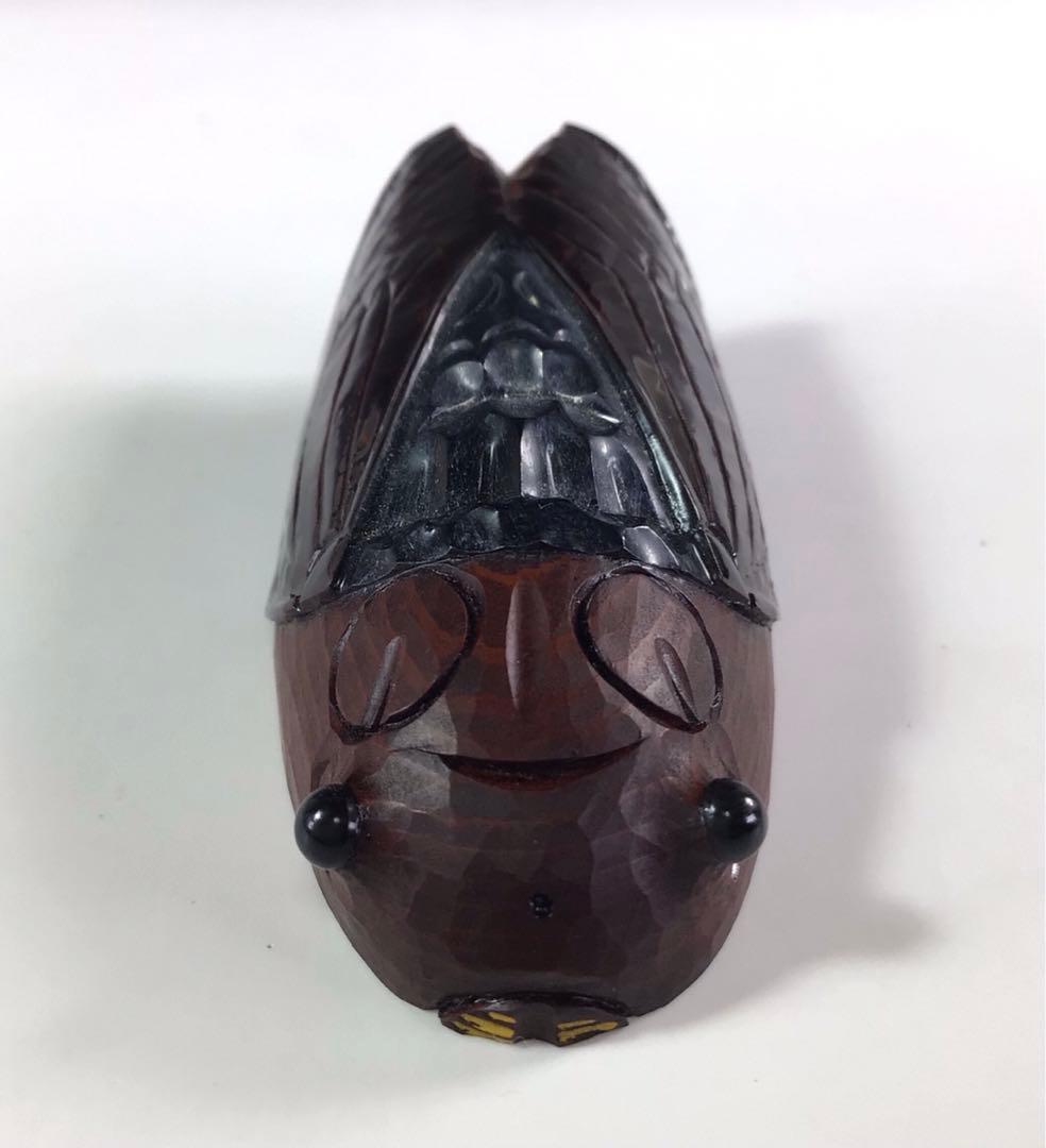 Ｒ６６１　香合　『海田雅孝作』『木彫』『蝉セミ香合』　共箱　茶道具　木工芸