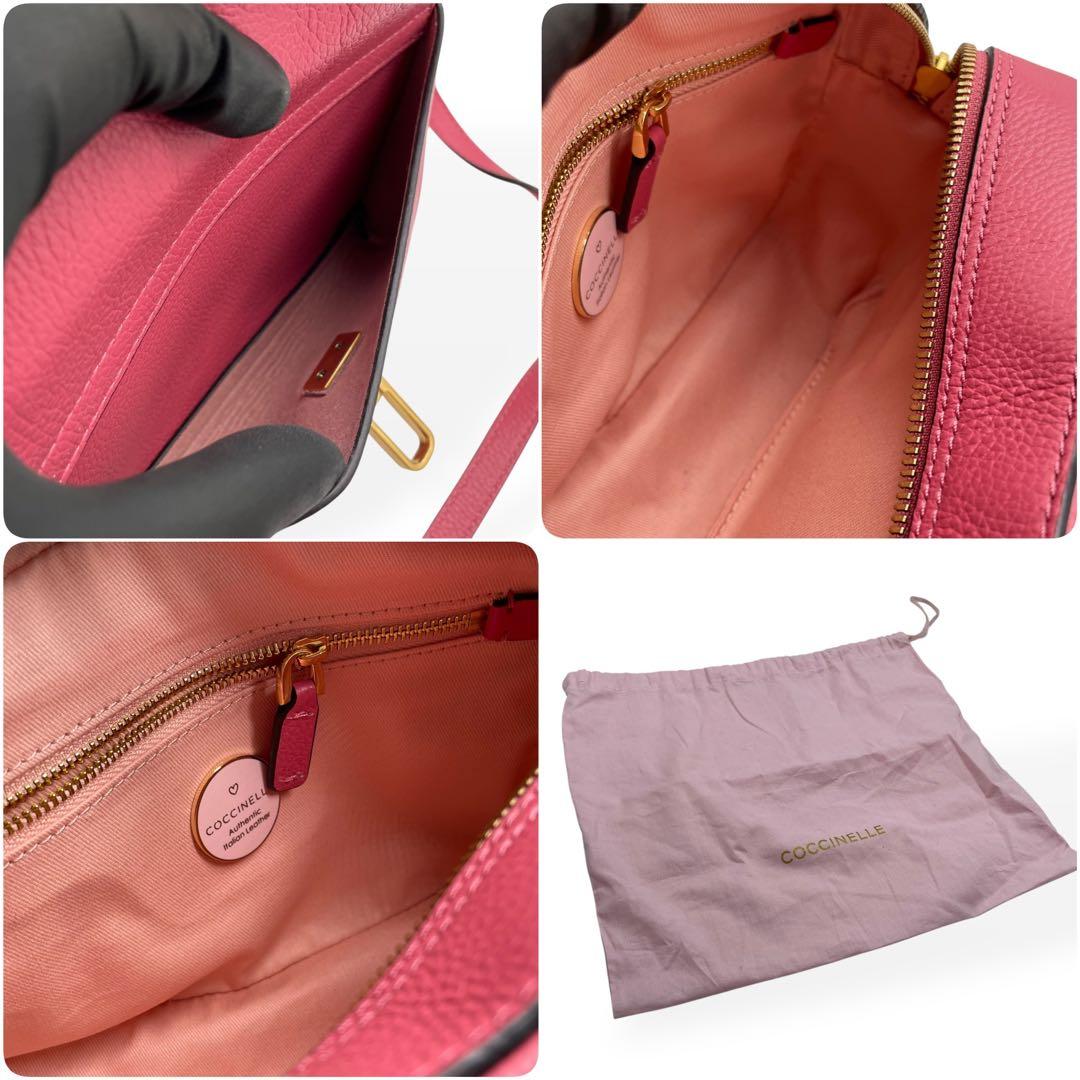 未使用級　COCCINELLE ショルダーバッグ　レザー　保存袋　ピンク系　高級