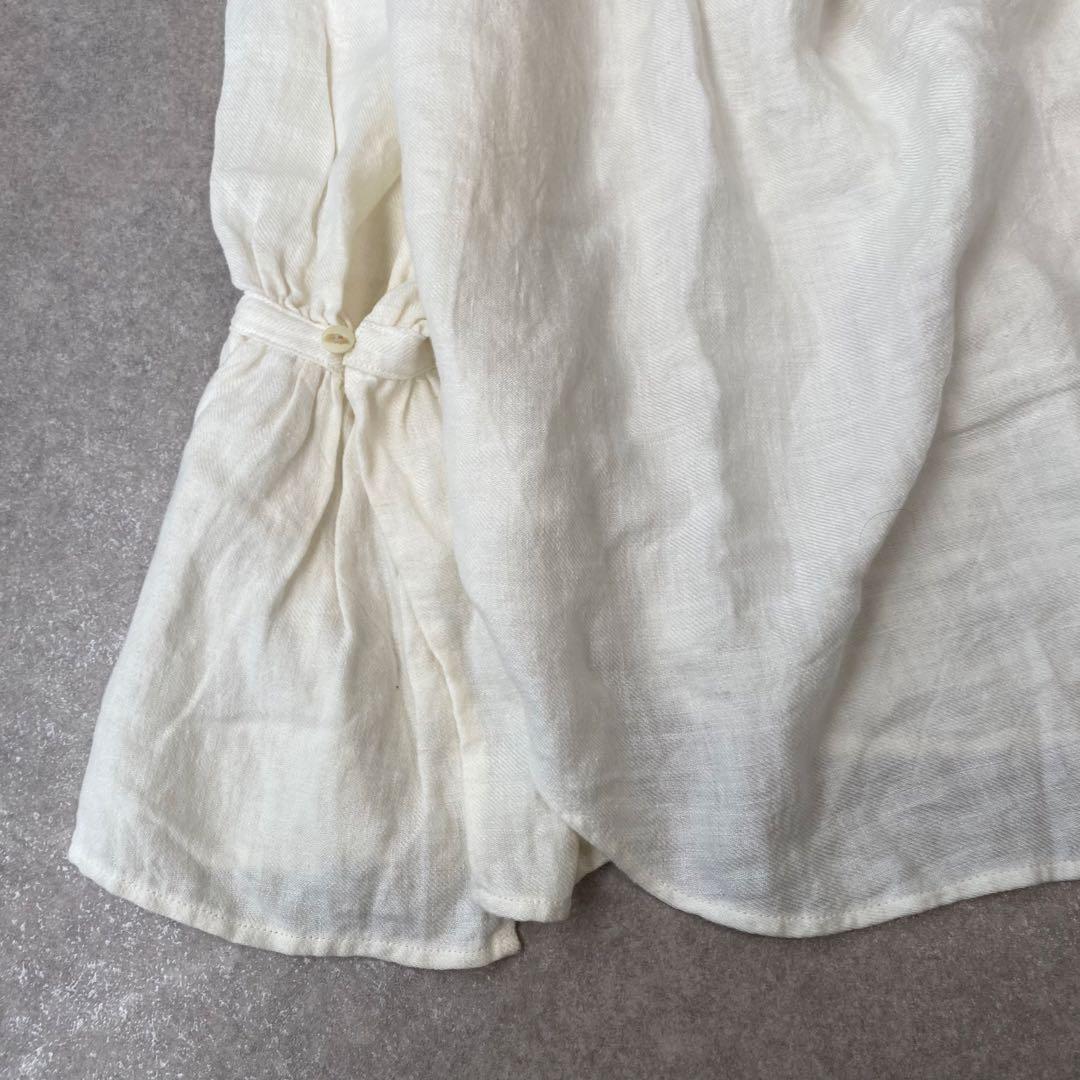 little suzie リトルスージー ギャザー襟ブラウス　白　リネン