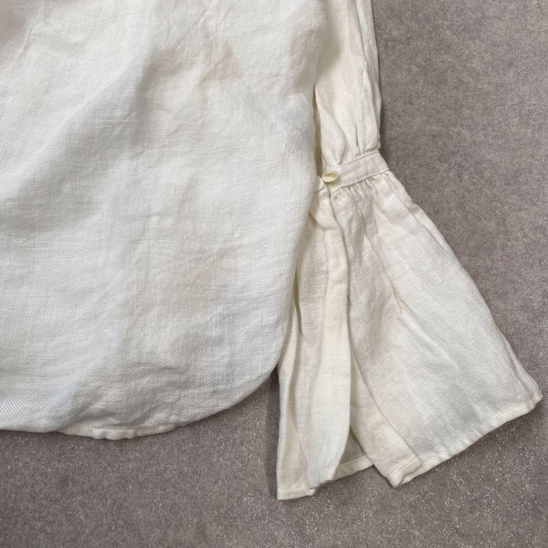 little suzie リトルスージー ギャザー襟ブラウス　白　リネン