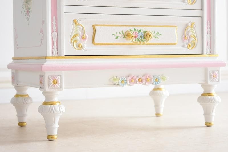 ロココ調 ガラス天板付き ミニチェスト/ナイトテーブル