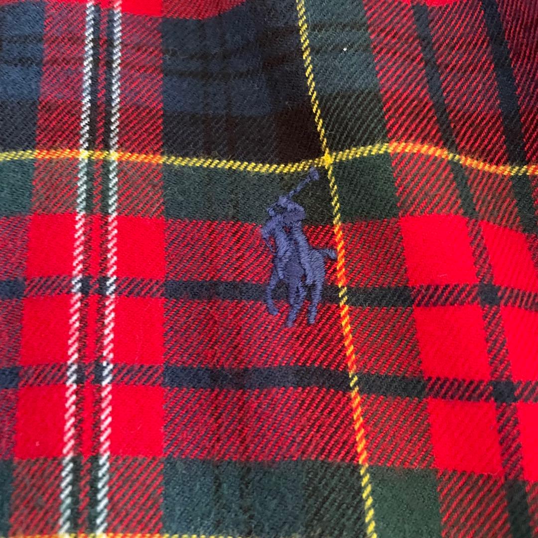 美品　ラルフローレン　S ネルシャツ　タータンチェック　ポニー刺繍　レッド系