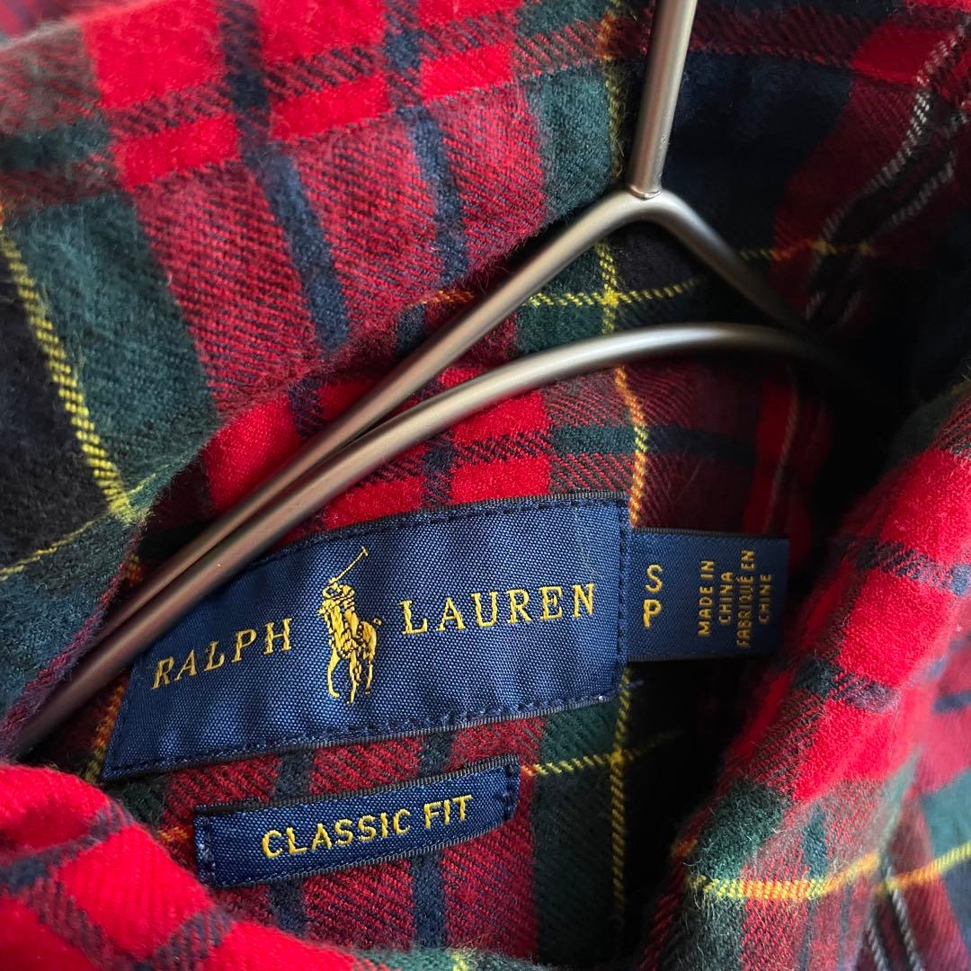 美品　ラルフローレン　S ネルシャツ　タータンチェック　ポニー刺繍　レッド系