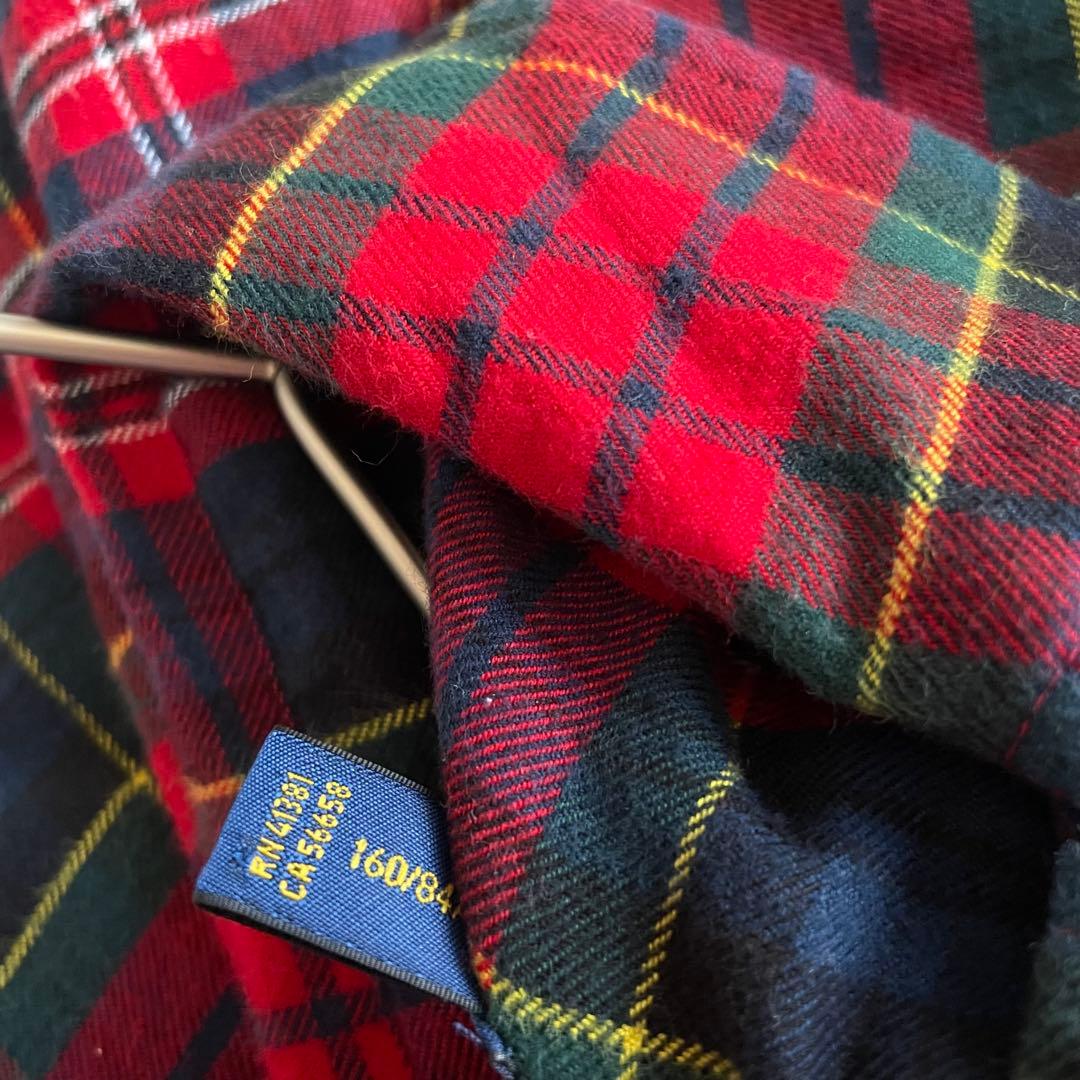 美品　ラルフローレン　S ネルシャツ　タータンチェック　ポニー刺繍　レッド系