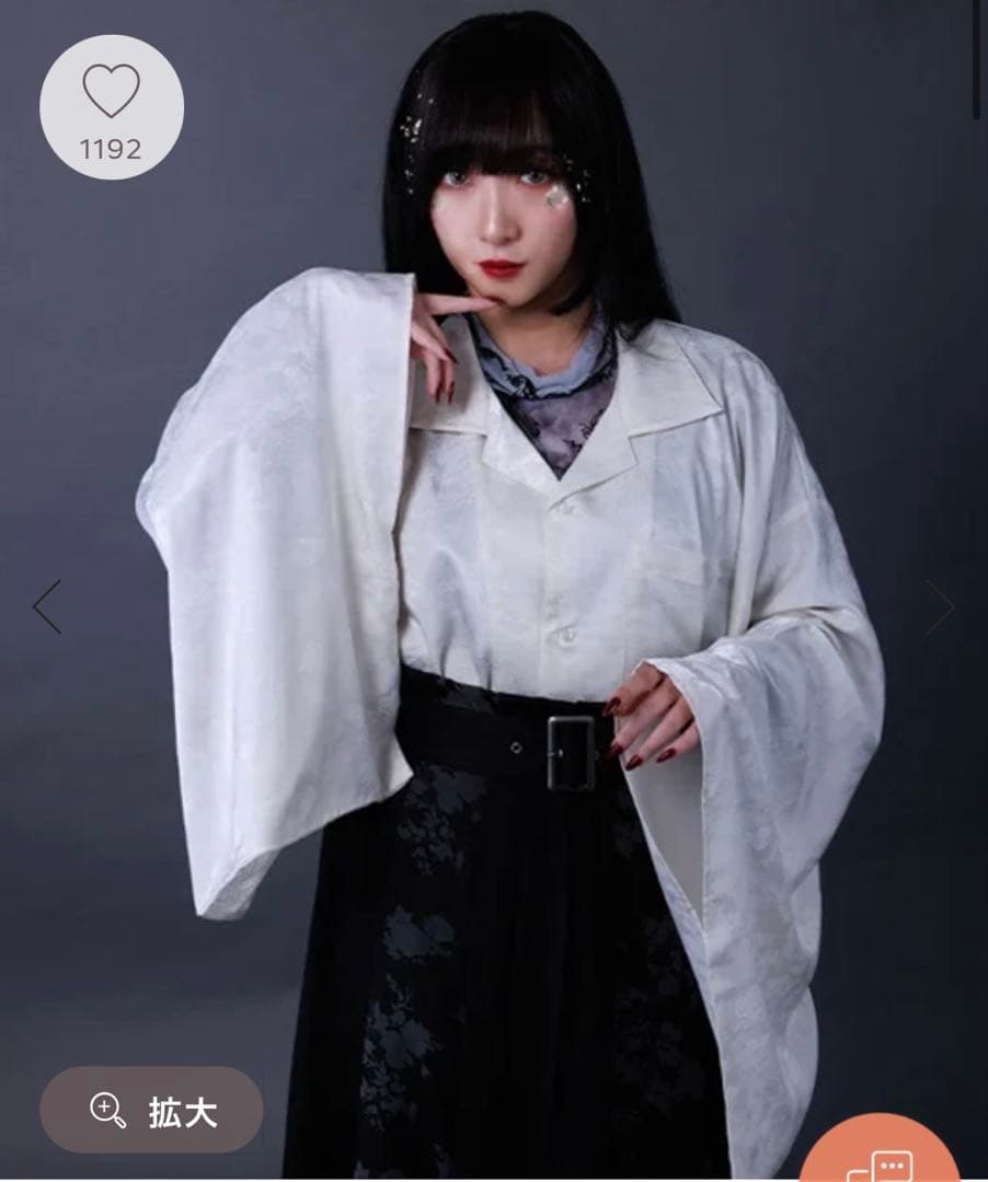 axes femme　扇子ＪＱ着物風長袖シャツ　白　Lサイズ