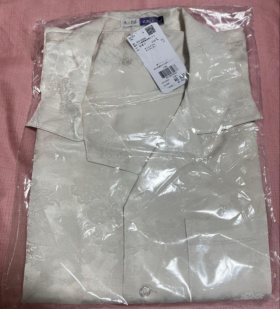 axes femme　扇子ＪＱ着物風長袖シャツ　白　Lサイズ