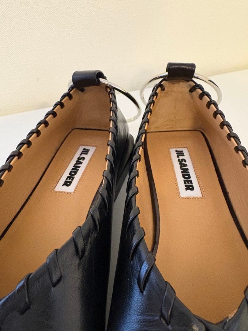 JIL SANDER 黒 編み込み フラットシューズ３７