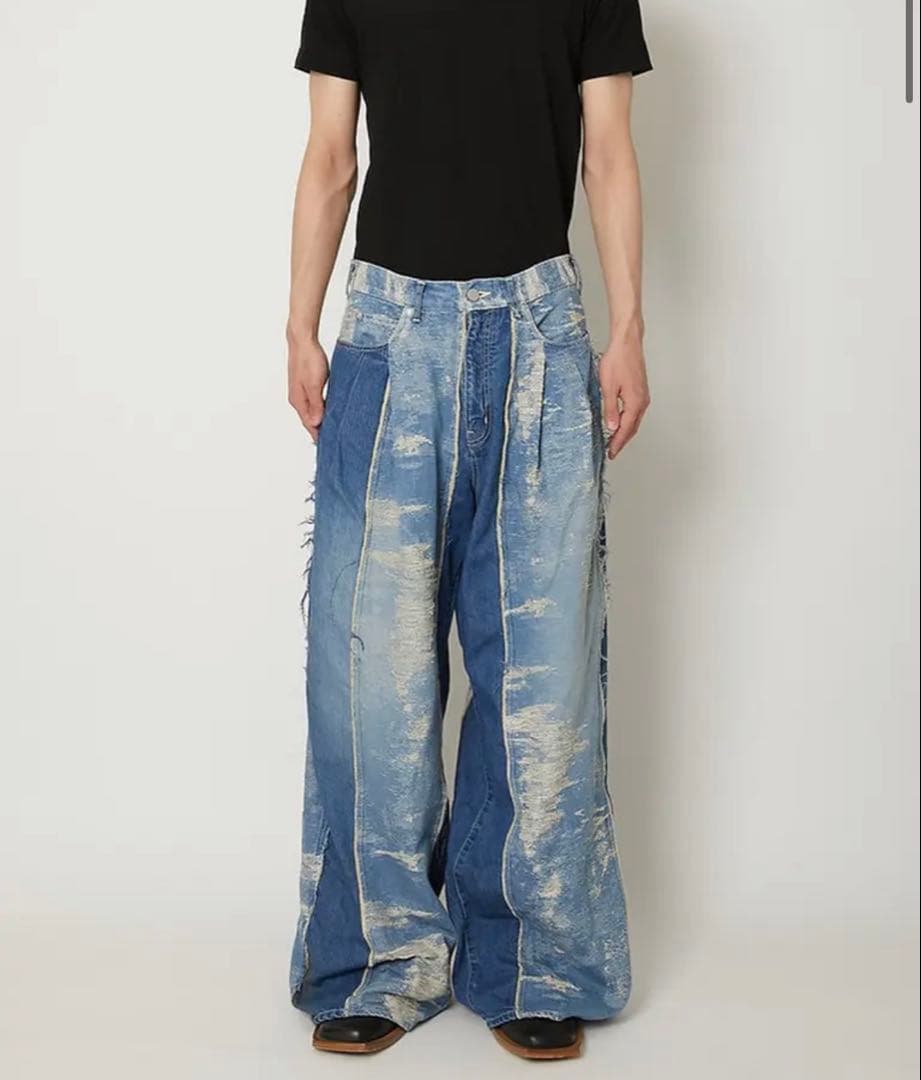 taakk 23ss TAAKKターク ワイドデニム パンツ ダメージデニム