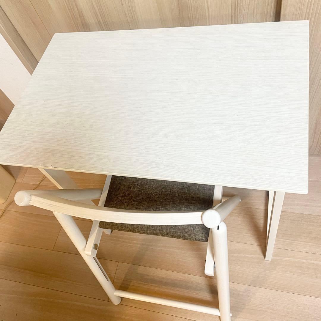 【美品】デスク チェア セット 折り畳み可能 フォールディング ホワイト 木製