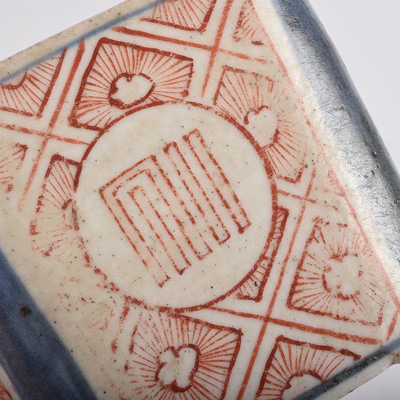 九谷焼　古九谷　1650年代　赤絵　花草文　四方香炉　鑑定書箱書　M　R8915