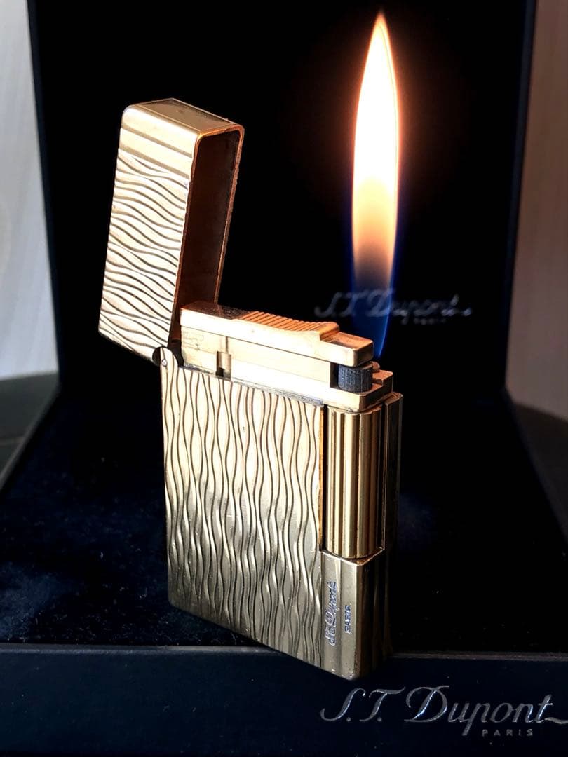 開閉音 快音キィーーン　デュポン　ガスライター　虎の柄　ゴールド　ライン２s