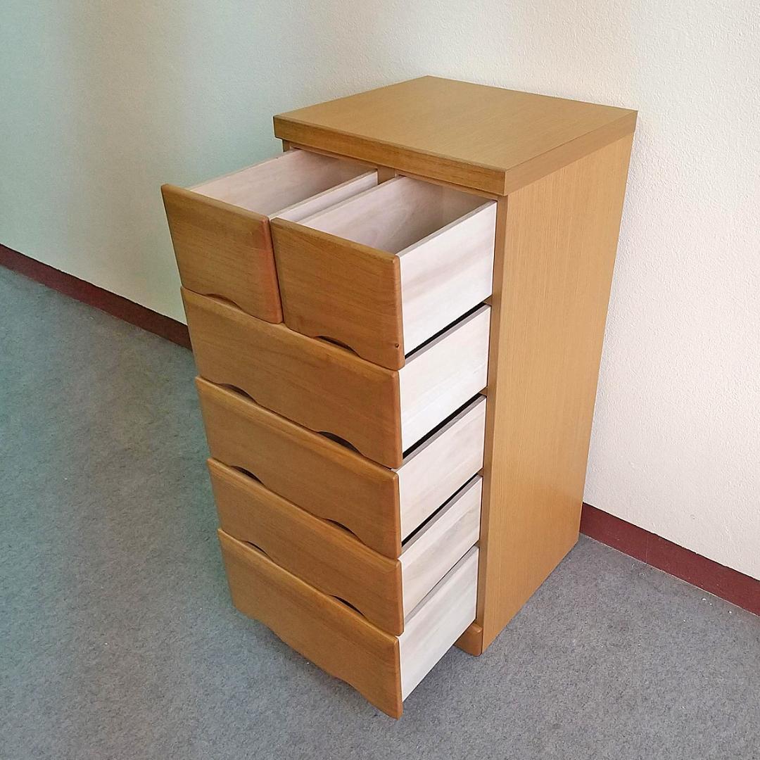 スリムチェスト　5段　幅45cm　日本製　天然木桐材　ナチュラル　すき間収納家具