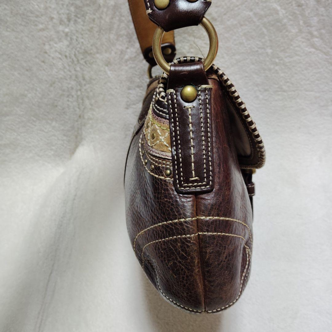 コーチ　ソーホー　ワンショルダーバッグ　スウェード　スタッズ　レザー　Y2K　茶