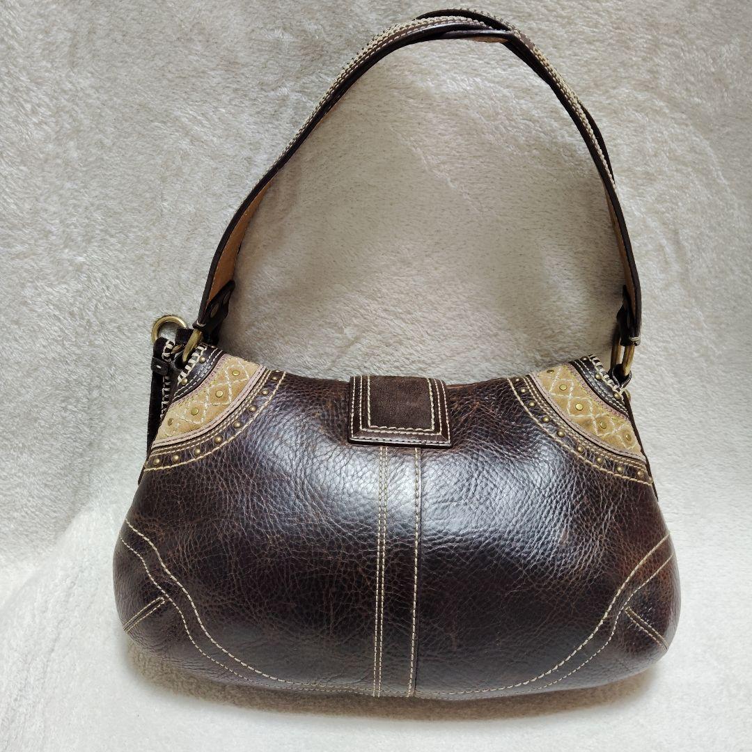 コーチ　ソーホー　ワンショルダーバッグ　スウェード　スタッズ　レザー　Y2K　茶