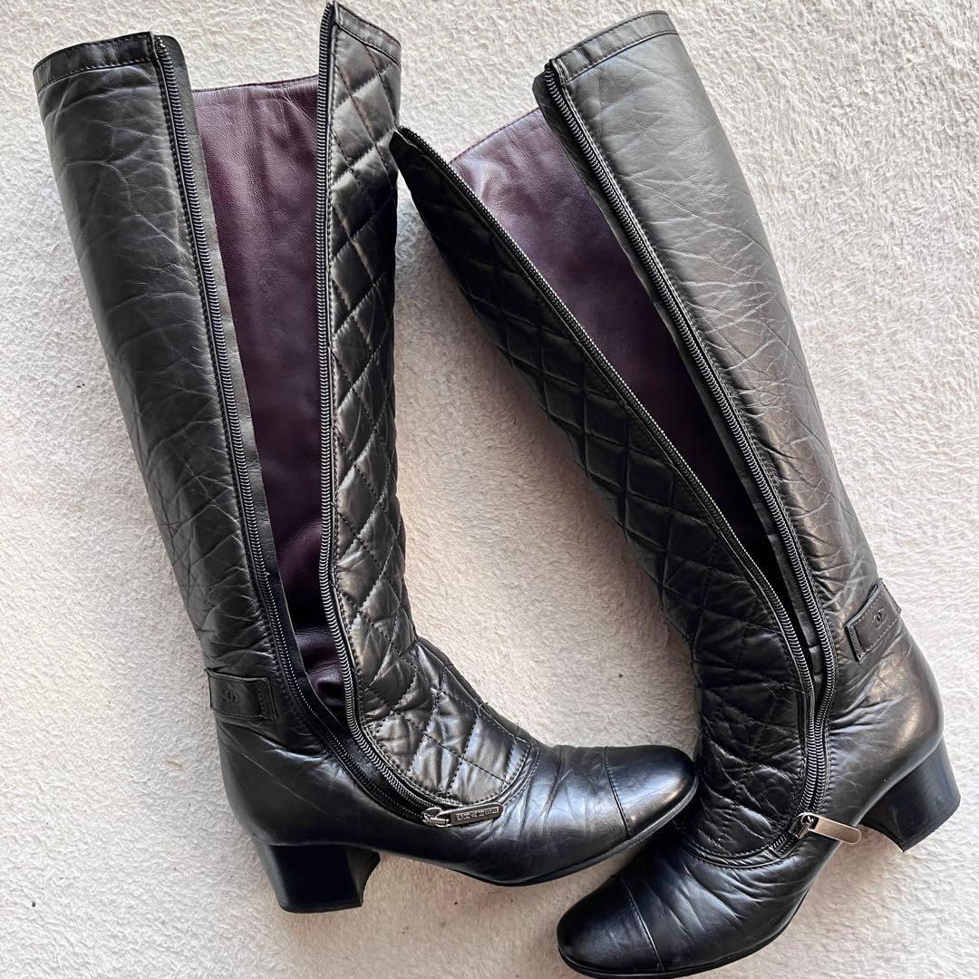 CHANEL シャネル ロングブーツ マトラッセ ココマーク サイドジップ