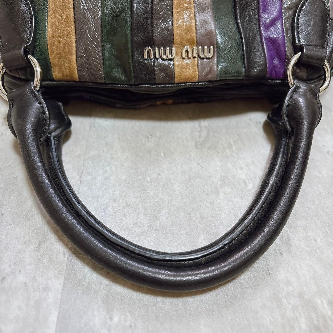 希少美品 miu miu パッチワーク ハンドバッグ Y2k マルチカラー 羊革