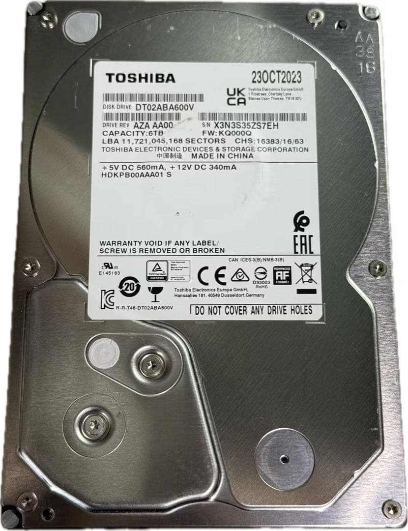 内蔵型ハードディスクドライブ TOSHIBA DT02ABA600V 6TB SATA HDD 120409