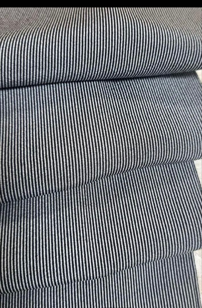 江戸小紋 万筋　黒x薄グレー袷　正絹　縞　丈160 裄65、5 紋なし