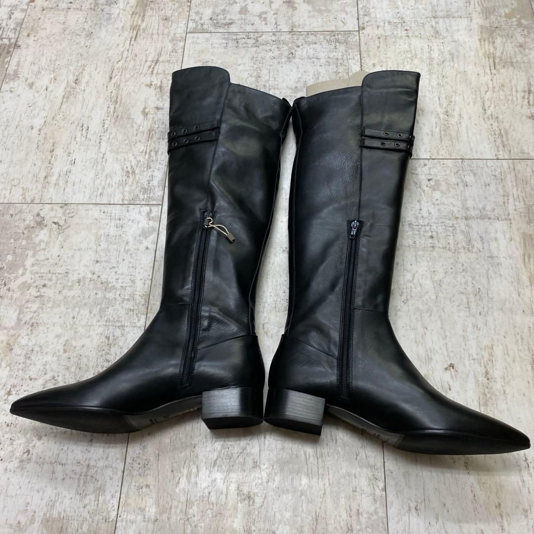 新品　大きいサイズ　8　ブラックレザー ニーハイブーツ バックル付き　革　41