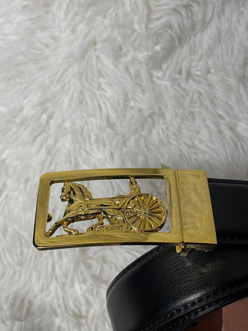 美品　CELINE セリーヌ 馬車 バックル レザーベルト 黒 イタリア製