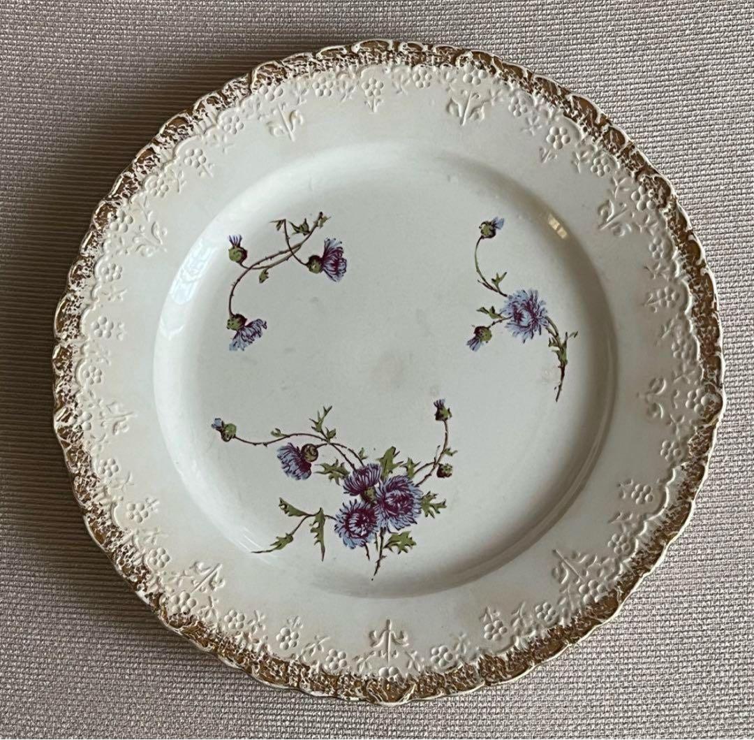 bbw01 フランス クレイユエモントロー プレート 金彩 青アザミ 5枚