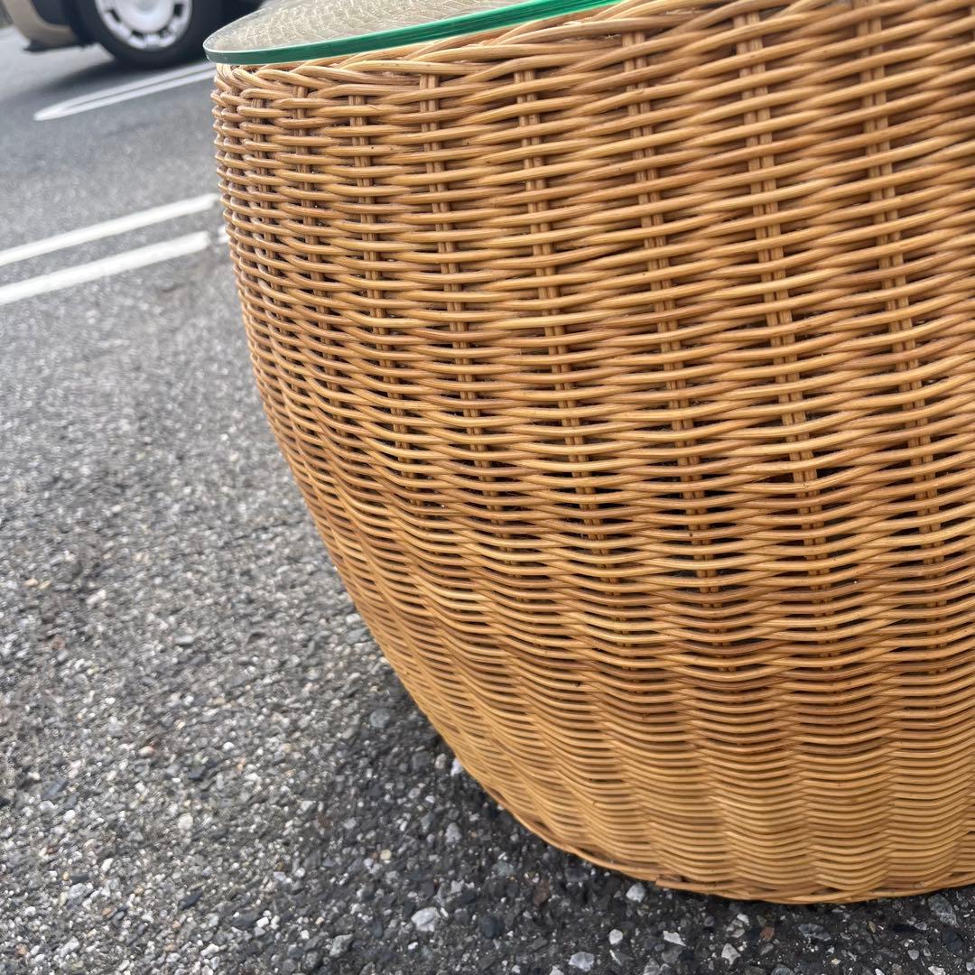 ナチュラル 美品 籐ラタン製 ラウンドスツール　ハギハラ　hagihara