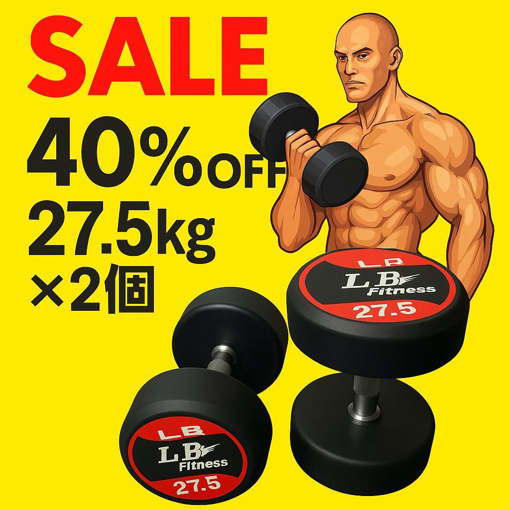 【在庫処分特価】LBGYMオリジナル ラバーダンベル 27.5kg × 2個