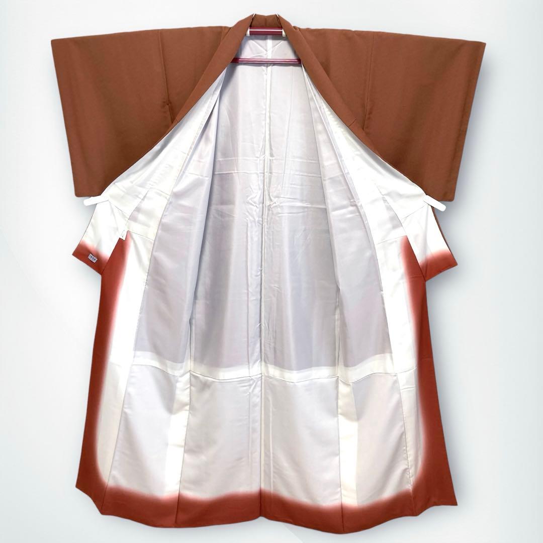 【美品✨】東レシルック　さんび　高島屋扱　洗える着物　江戸小紋　青海波　赤茶B8