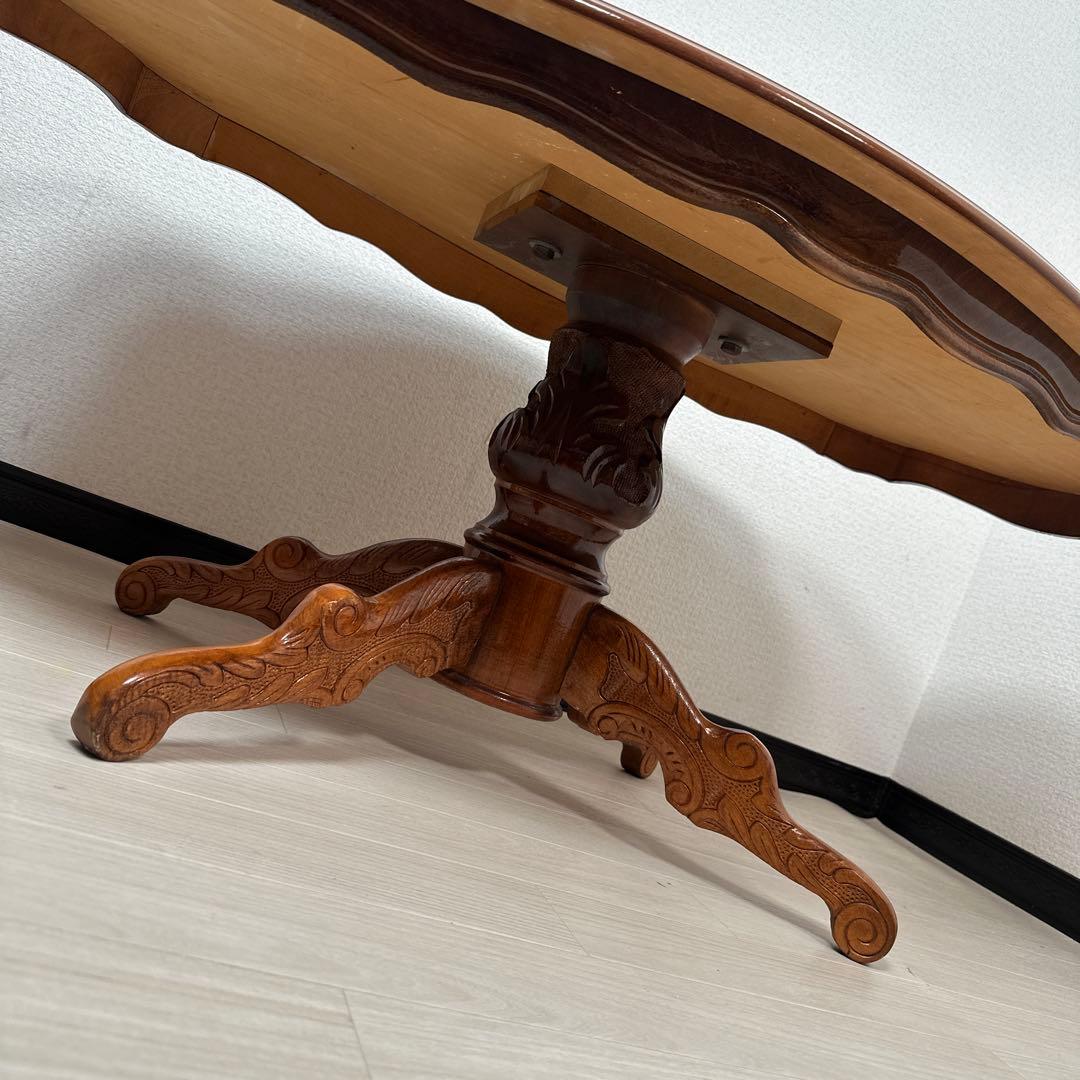 イタリア 象嵌 ローテーブル オーバル 猫脚 輸入家具 管理No.※i4※