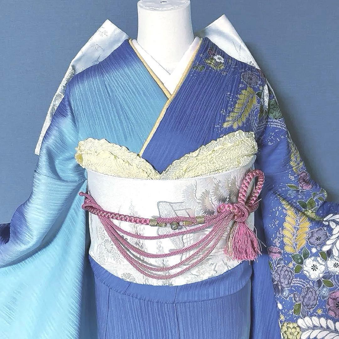 振袖フルセット　高身長　新品友禅　辻ヶ花　成人式振袖　振袖　裄丈69 しつけ糸付