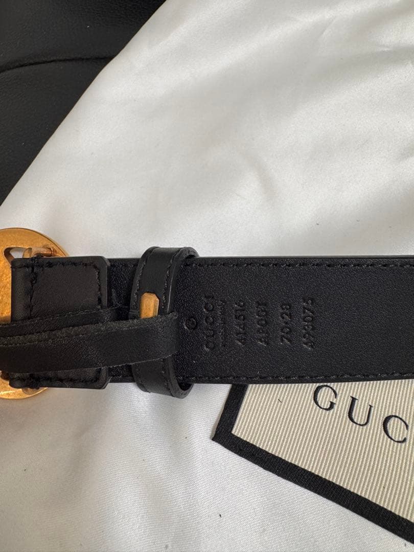GUCCI ブラックレザーベルト 85cm ダブルGロゴ