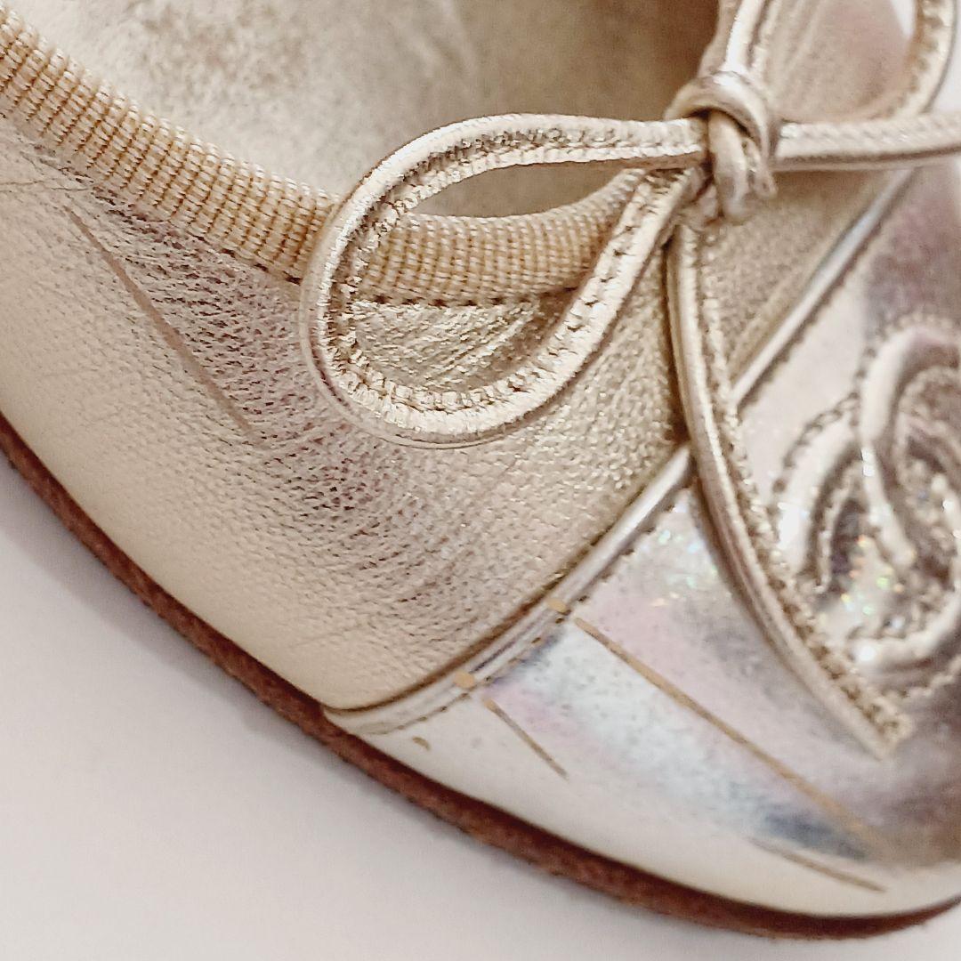 シャネル バレエシューズ ココマーク リボン フラットシューズ ゴールド