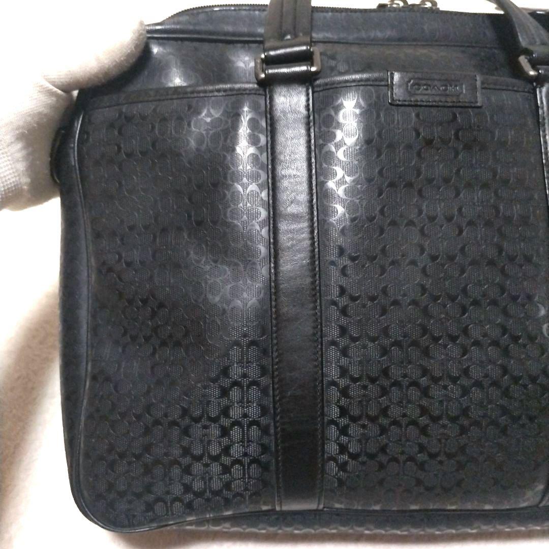 【美品】コーチ F70850 ヘリテージ シグネチャー 2way ビジネスバッグ