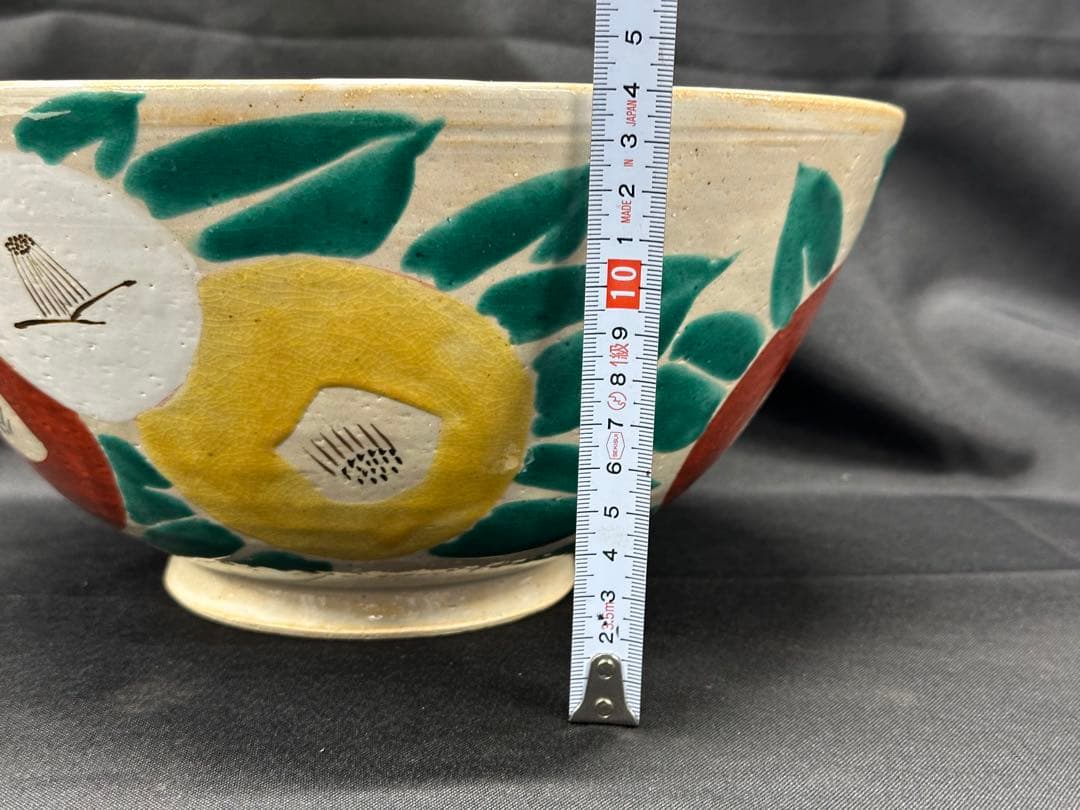 【美品】魯山人写し　色絵椿文　大鉢　左馬尉作　魯山　魯山人　椿　左馬　左馬尉