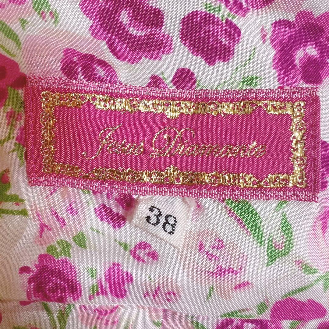 【美品】ジーザスディアマンテ　膝丈ワンピース　ローズ柄　小花柄　ピンク　M