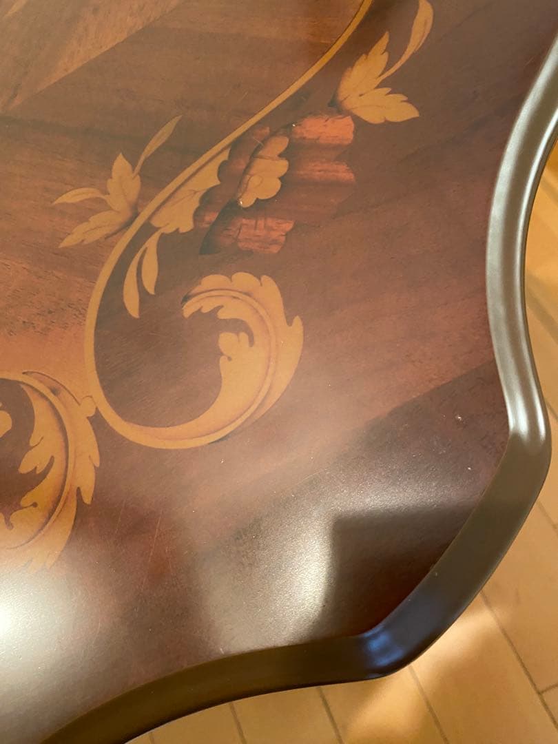 猫脚　象嵌イタリア製　木製テーブル　【注意】地域にては問い合わせ必須