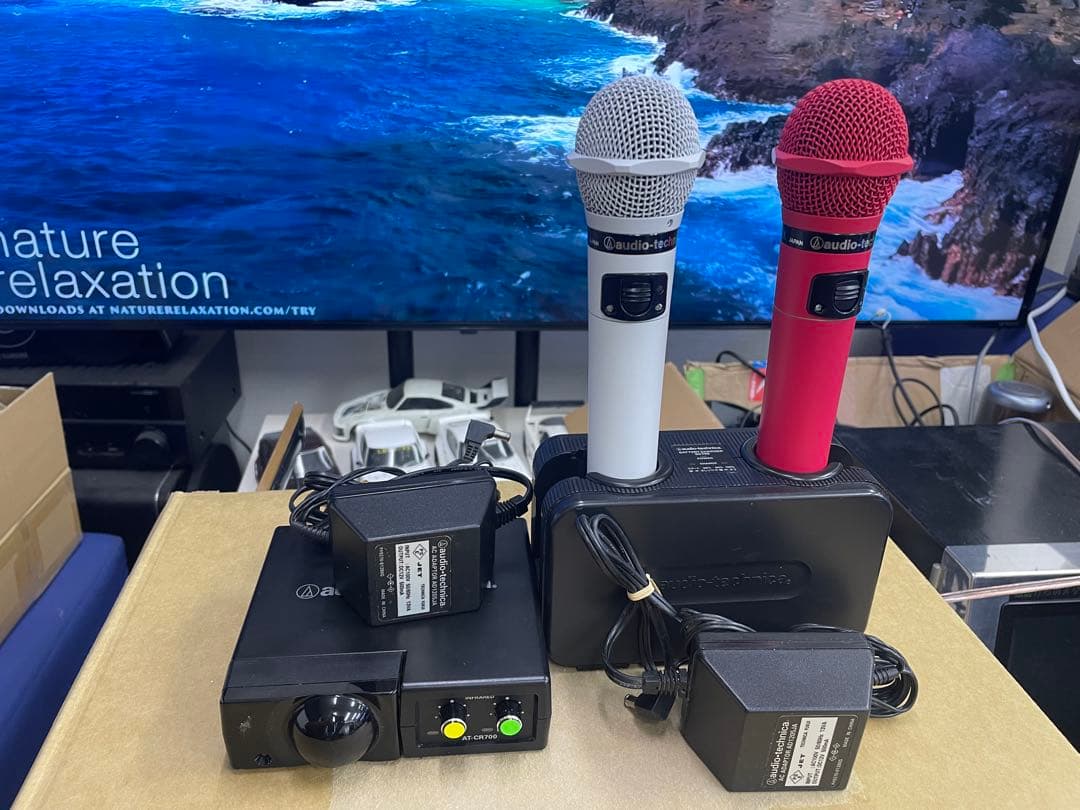 audio-technica ワイヤレスマイクセット 白、ピンク極上！