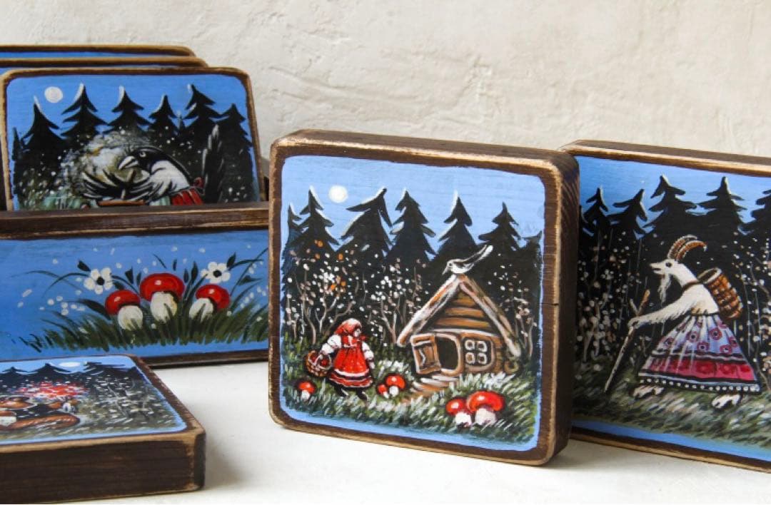 ロシア雑貨☆ロシア民話『３匹の熊』ほか コースター6枚セット マトリョーシカ