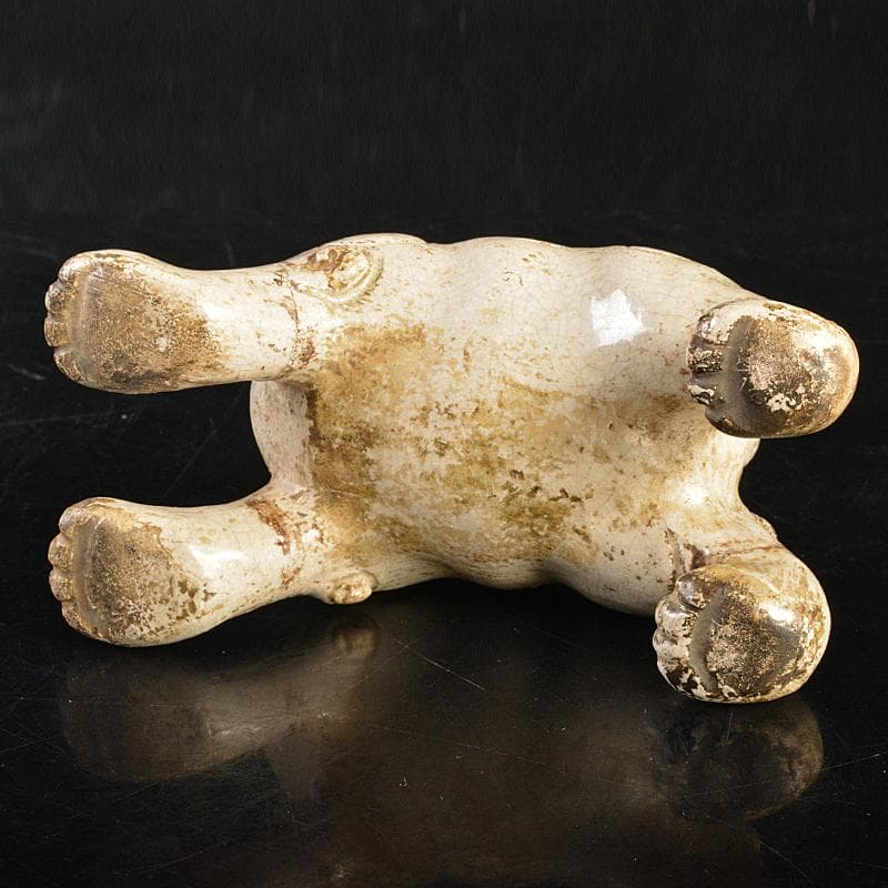 二代　楽吉左エ門　田中常慶作　楽焼　白楽獅子香炉　時代箱付　V　R7444