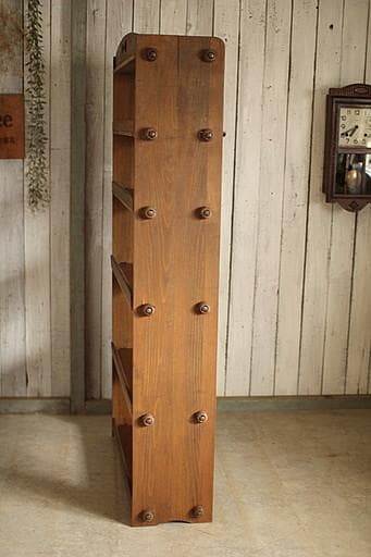 古い木製の収納棚　6段　くさび式本棚　食器棚　オープンラック　古家具　古道具