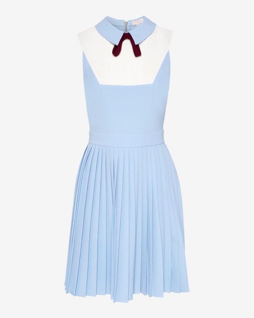 TED BAKER テッドベイカー 襟付き リボン プリーツ ワンピース ブルー