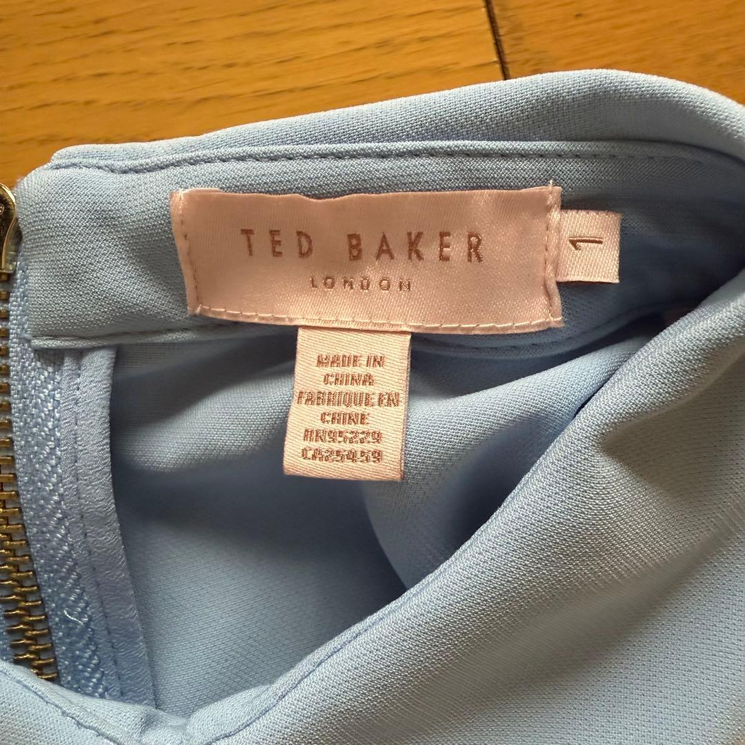TED BAKER テッドベイカー 襟付き リボン プリーツ ワンピース ブルー