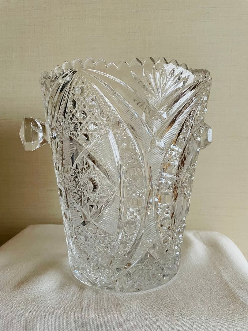 美品　ボヘミアクリスタルハンドカットガラス　花瓶　花器　ヴィンテージ