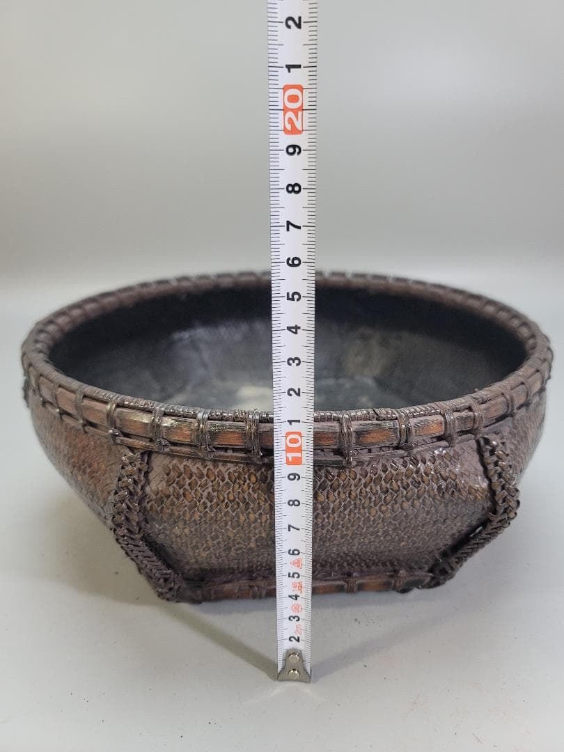 茶道具 唐物 竹網 籠 炭斗 炭籠