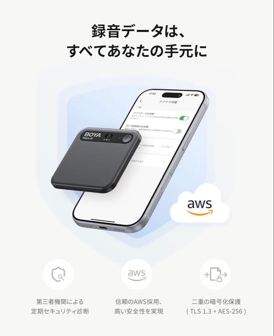BOYA Notra AIボイスレコーダー 文字起こし ワンタッチ録音 ブラック