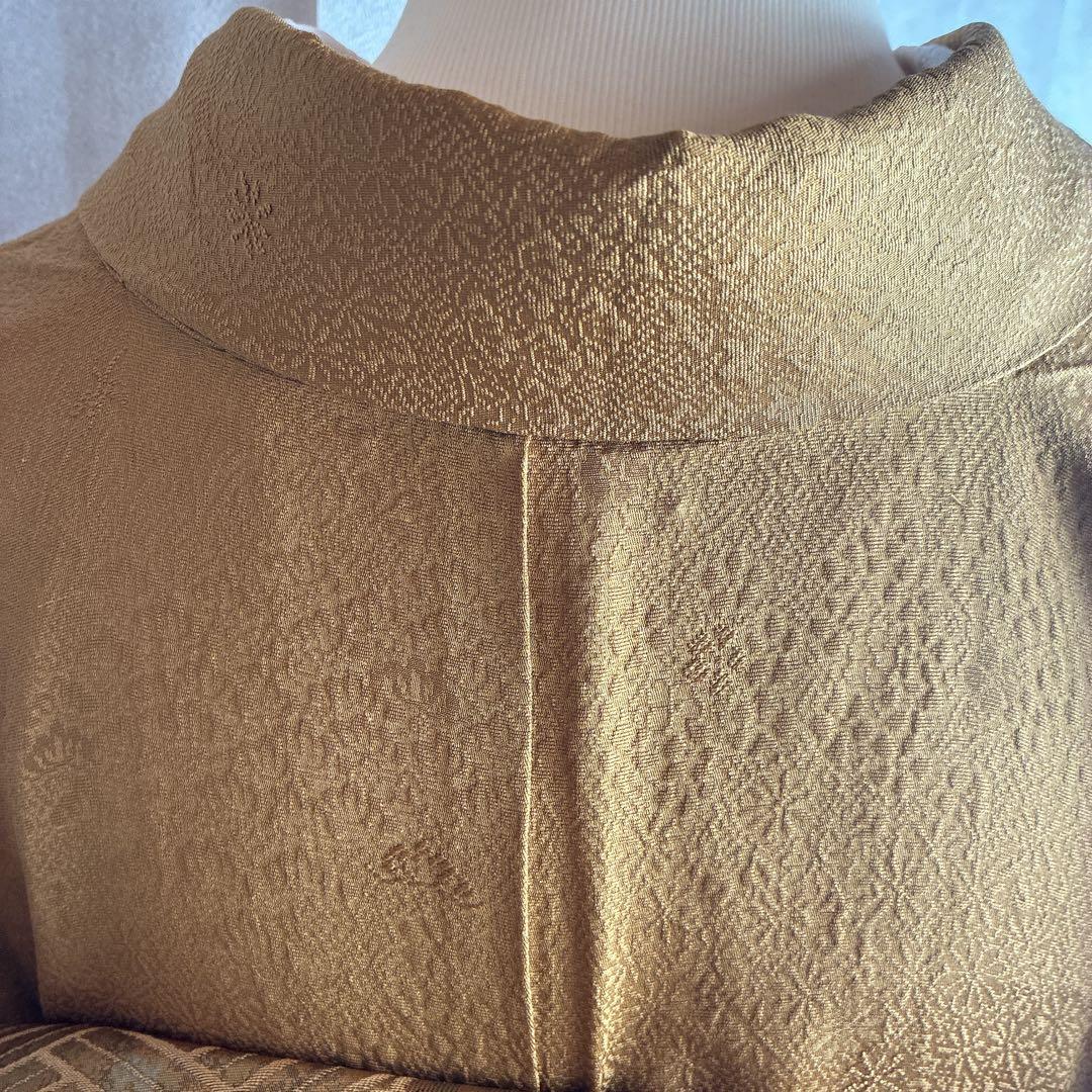 色無地　フルセット　着物　正絹　卒業式　入学式　植物地紋　山吹色　G9