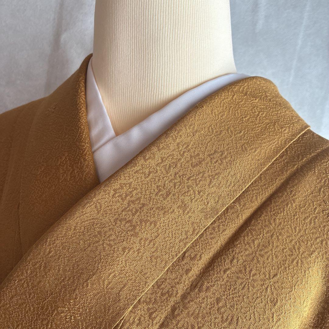 色無地　フルセット　着物　正絹　卒業式　入学式　植物地紋　山吹色　G9