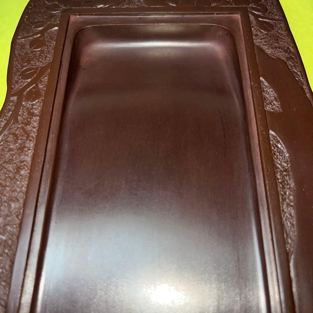 ⭕️赤間硯　共蓋付き　研堂作　梅花彫刻硯　美品　墨持ちが良い　硯