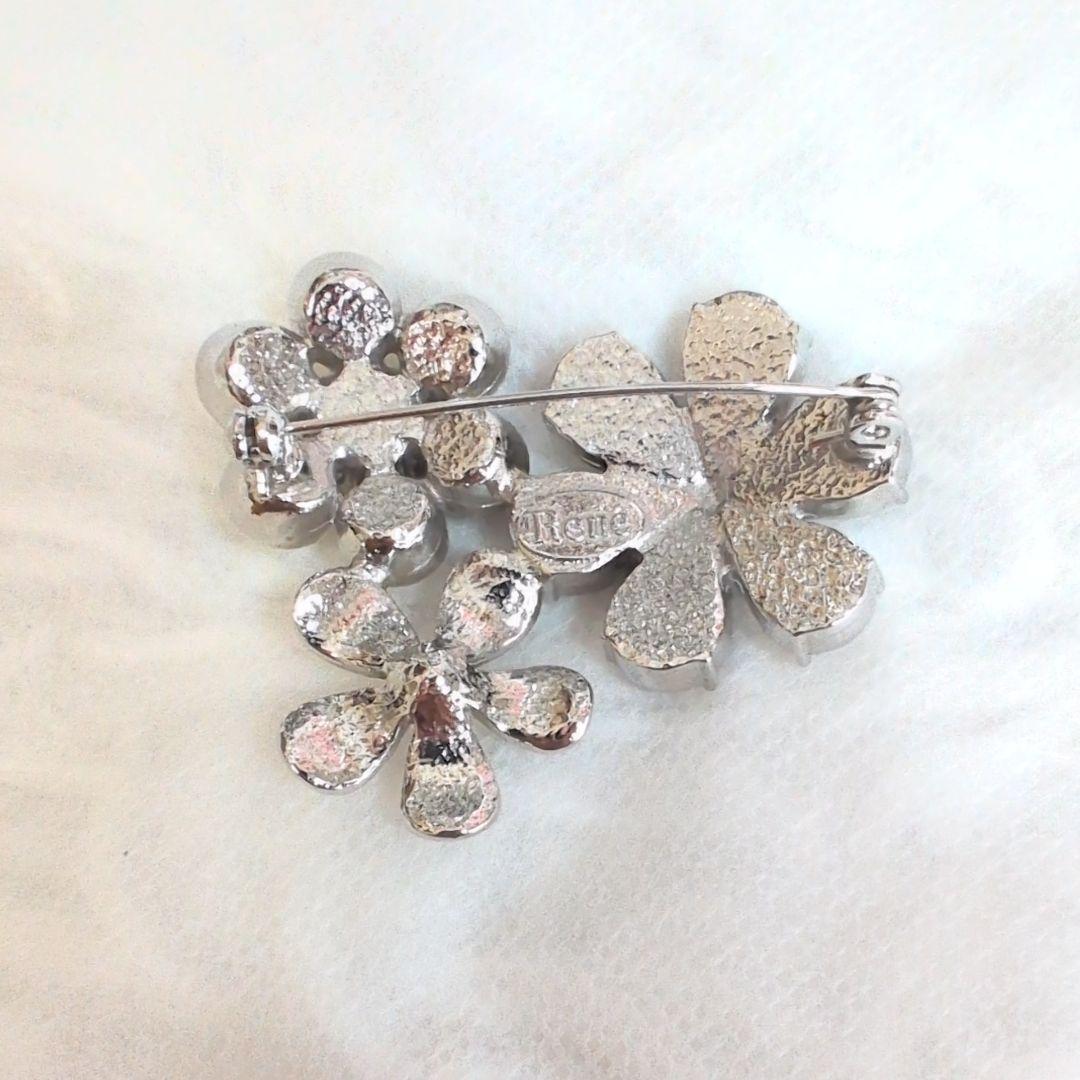 未使用級✨ルネ クリスタルフラワーブローチ パール ビジュー パール シルバー