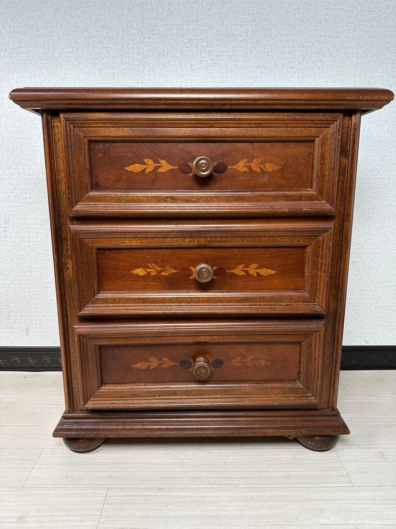 輸入家具 イタリア TEL台 電話台 チェスト 3段 象嵌 ロココ調 ※i4※